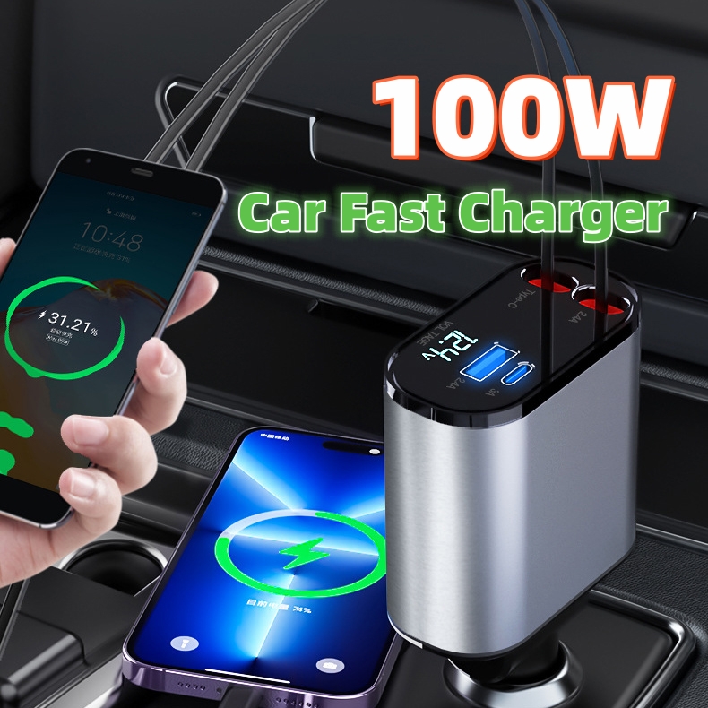 شاحن سيارة سريع بقوة ١٠٠ واط مع USB وType-C